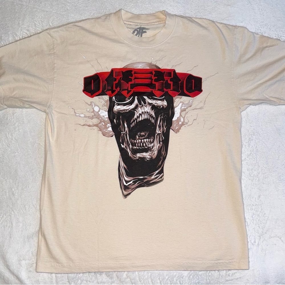 OTF Skull Print Men’s Cream T-Shirt size-M